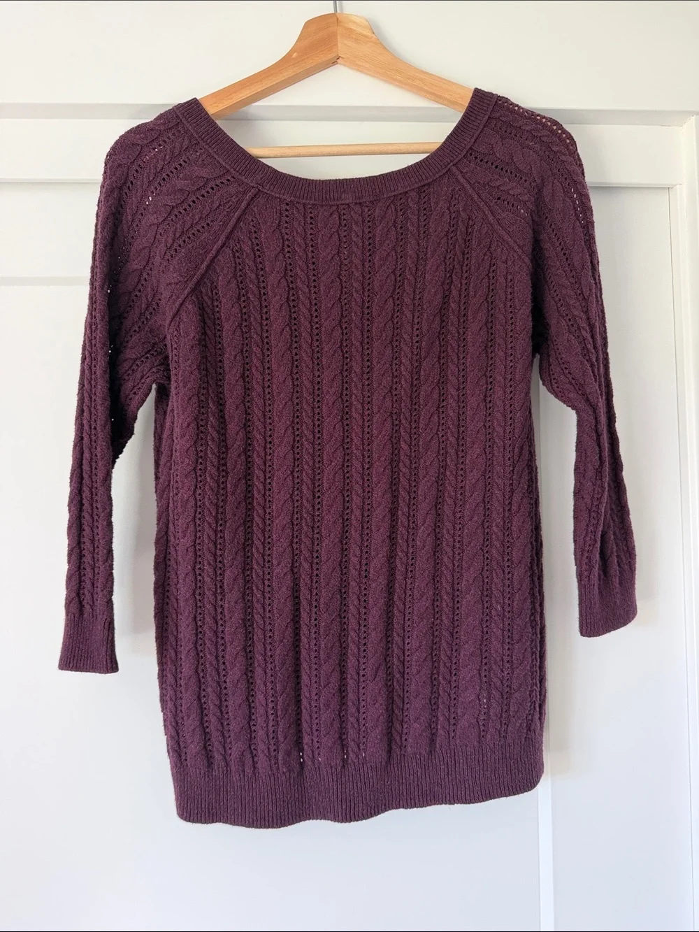 American Eagle Outfitters Cable Knit Scoop Neck Sweater - Plum